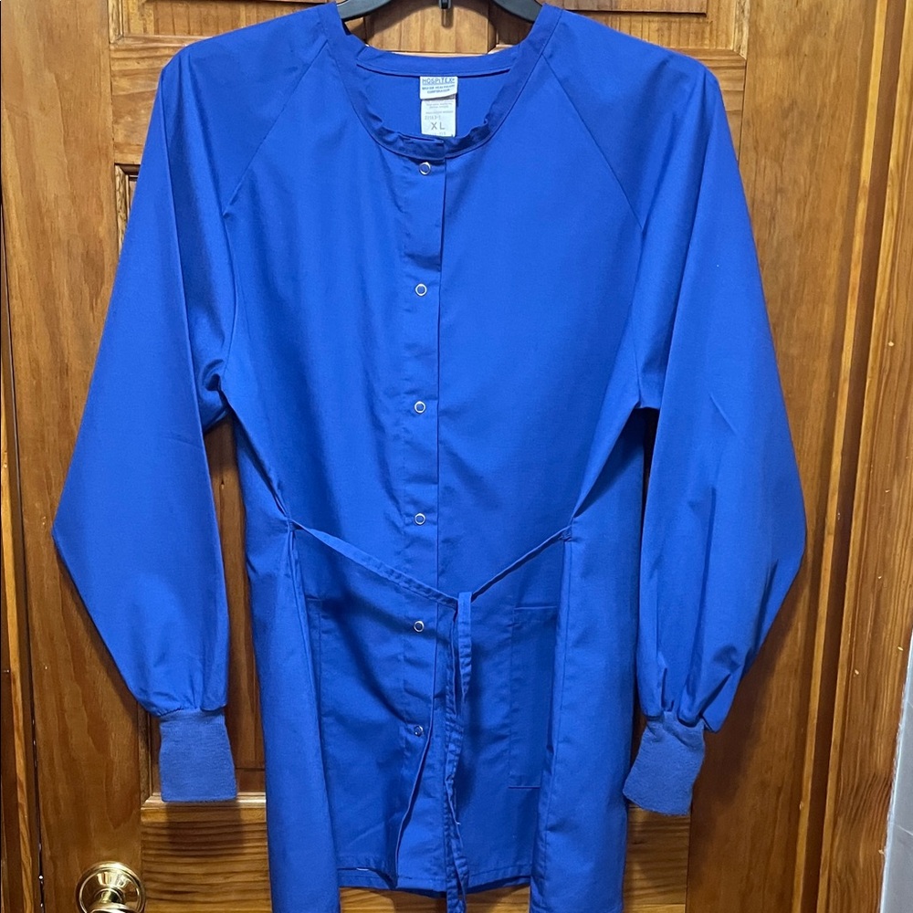 Blue Long Sleeve Scrub Top Snap Front